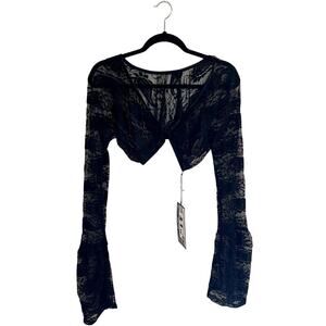 NWT Sleevey Wonders Women's L Black Lace Long Bell Sleeve Crop Sheer Layering